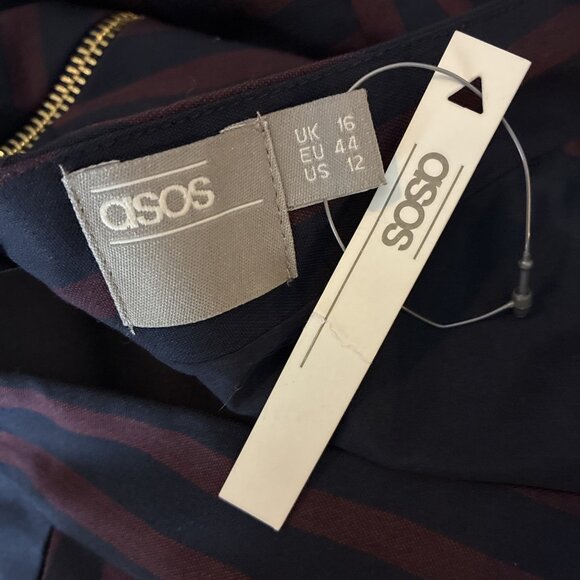 ASOS Womens 12 Navy Burgundy Striped Sleeveless V Neck Midi Dress - Picture 5 of 6